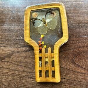 Lucite  Acrylic Resin Spoon Rest Dried Flowers Butterfly Design USA